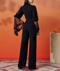 Chic Elegant Cutout Mesh Flare Sleeve Banquet Party Perform Jumpsuit Mssza