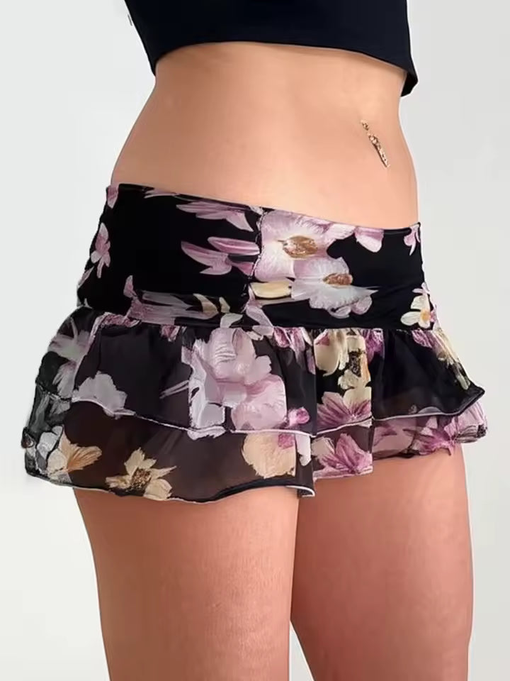 Chic Floral Print Trendy Ruched Slim Fit Mini Short Skirts Mssza