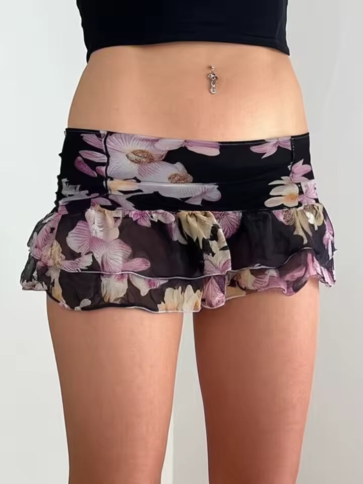 Chic Floral Print Trendy Ruched Slim Fit Mini Short Skirts Mssza