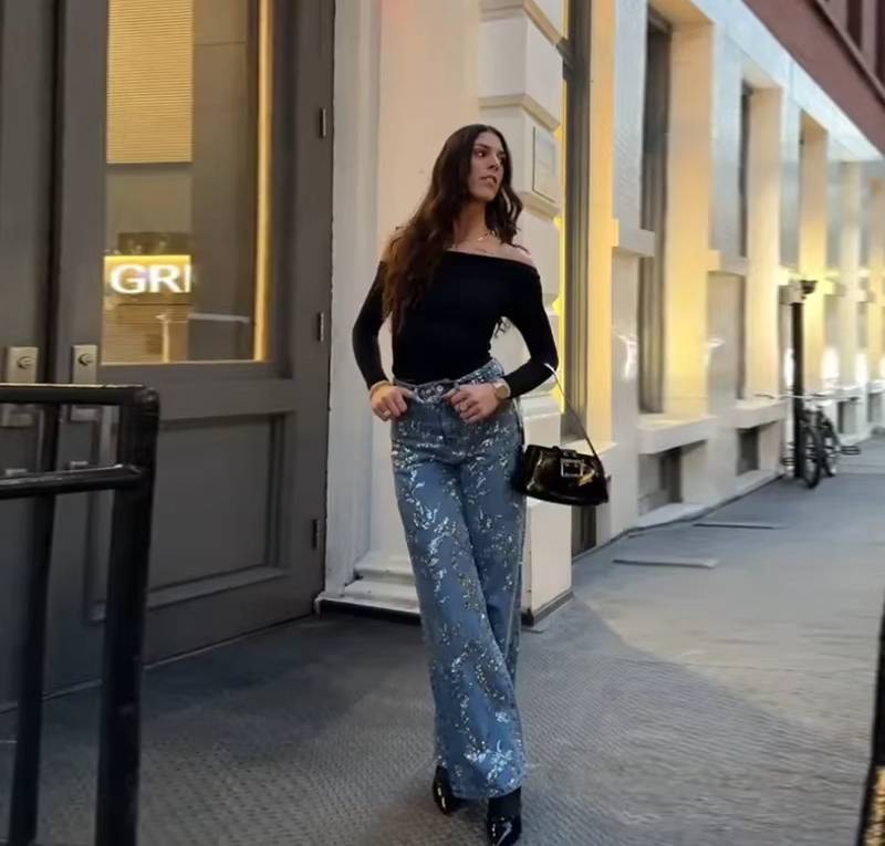 Chic High Waist Street Shinny Straight Zipper Loose Flare Denim Pants Mssza