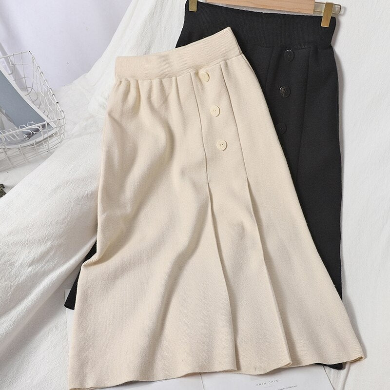 Chic Knitted Solid Slim Pencil Korean Street wear Sweater Skirt Mssza