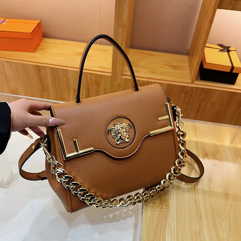 Casual Chic Leather-Texture PU Large Capacity Flap Magnetic Chain Adjustable Strap Crossbody Bag Mssza