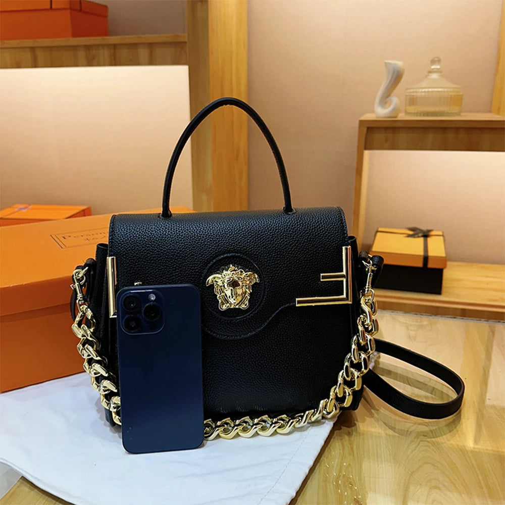 Casual Chic Leather-Texture PU Large Capacity Flap Magnetic Chain Adjustable Strap Crossbody Bag Mssza