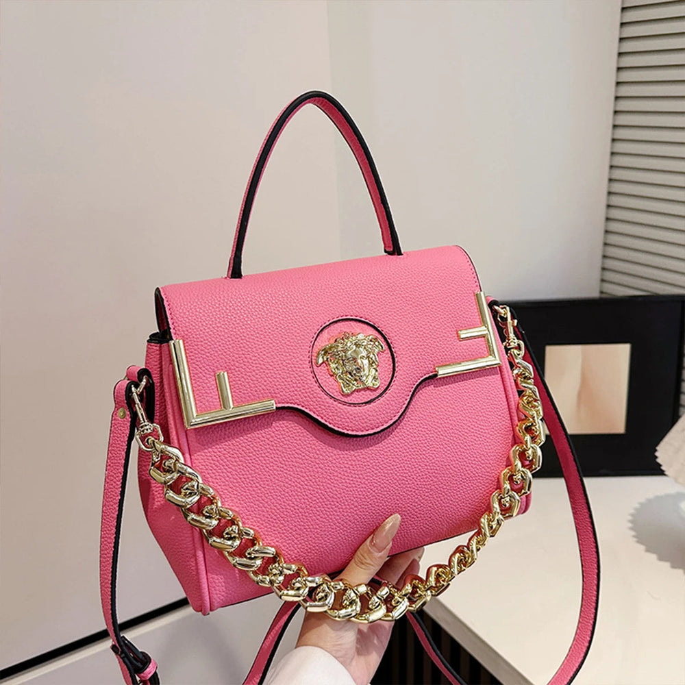 Casual Chic Leather-Texture PU Large Capacity Flap Magnetic Chain Adjustable Strap Crossbody Bag Mssza
