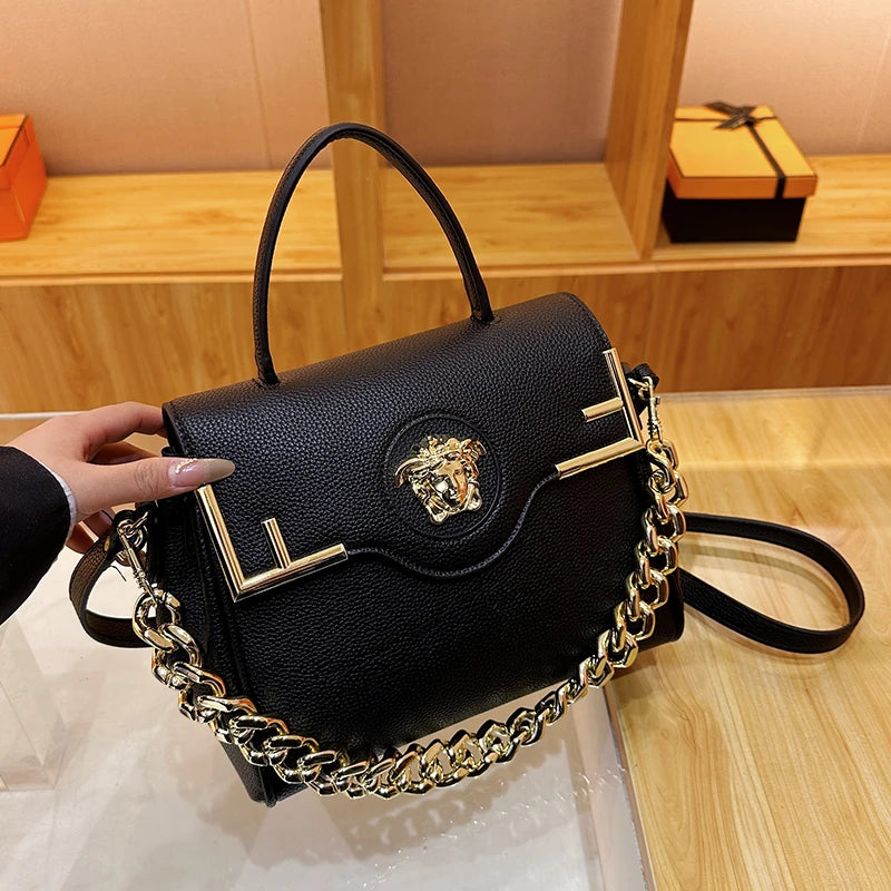 Casual Chic Leather-Texture PU Large Capacity Flap Magnetic Chain Adjustable Strap Crossbody Bag Mssza