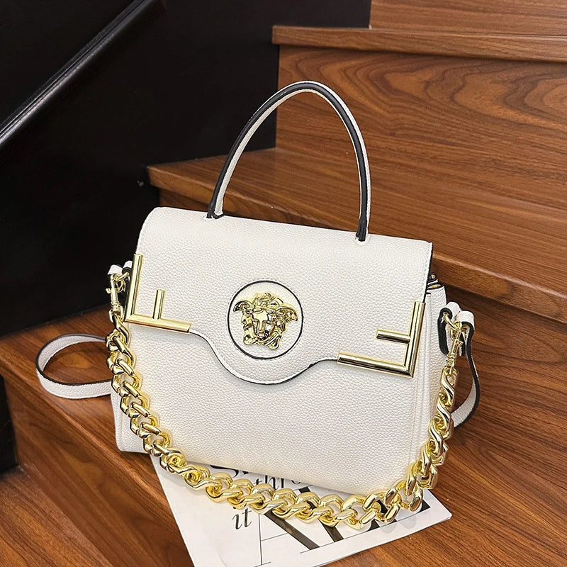 Casual Chic Leather-Texture PU Large Capacity Flap Magnetic Chain Adjustable Strap Crossbody Bag Mssza