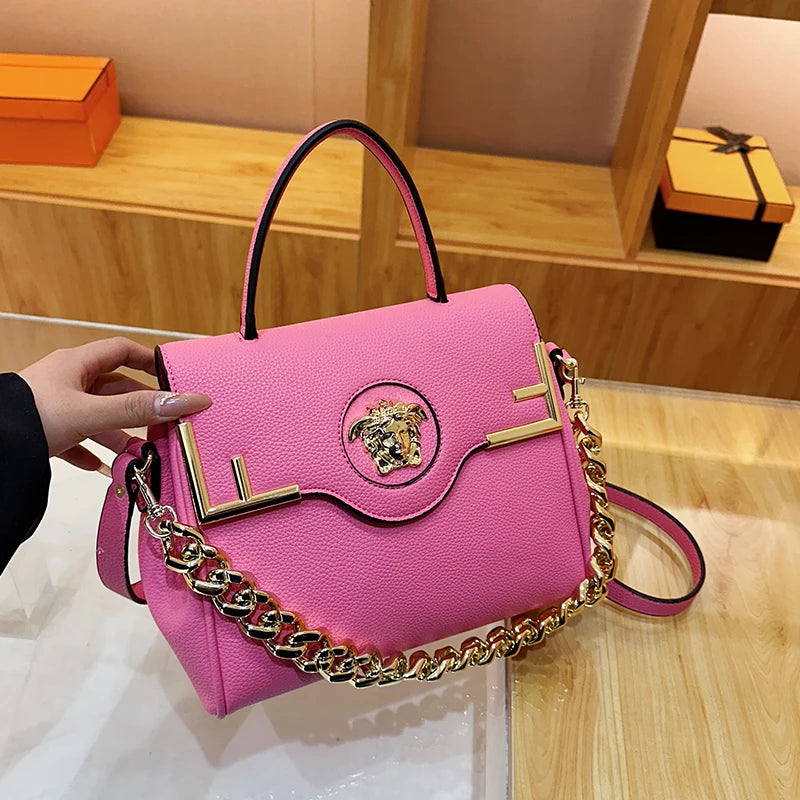 Casual Chic Leather-Texture PU Large Capacity Flap Magnetic Chain Adjustable Strap Crossbody Bag Mssza