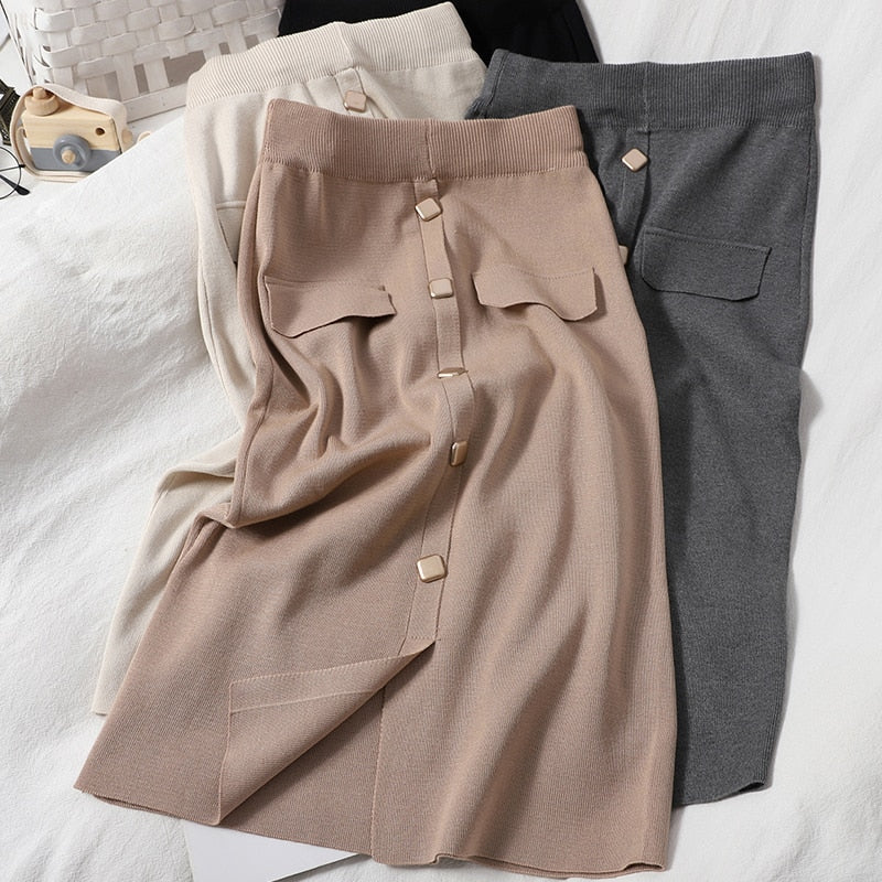 Chic Pencil Split Slim High Waist Elastic Streetwear Skirts Mssza