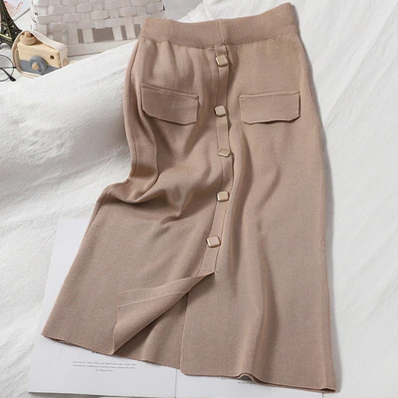 Chic Pencil Split Slim High Waist Elastic Streetwear Skirts Mssza