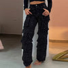 Chic Sequins Multiple Pockets High Waist Button Jean Streetwear Mssza