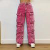 Chic Sequins Multiple Pockets High Waist Button Jean Streetwear Mssza