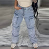 Chic Sequins Multiple Pockets High Waist Button Jean Streetwear Mssza