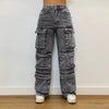 Chic Sequins Multiple Pockets High Waist Button Jean Streetwear Mssza