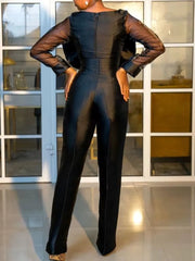 Chic Shiny Sheer Long Sleeve Big Bow Long Sleeve High Waist Trendy Jumpsuits Mssza