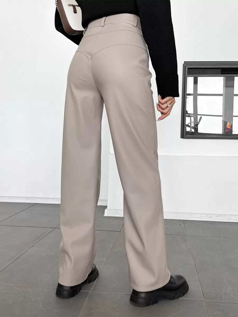 Chic Straight Buttons Fly PU Leather Street Wear Trousers Pants Mssza