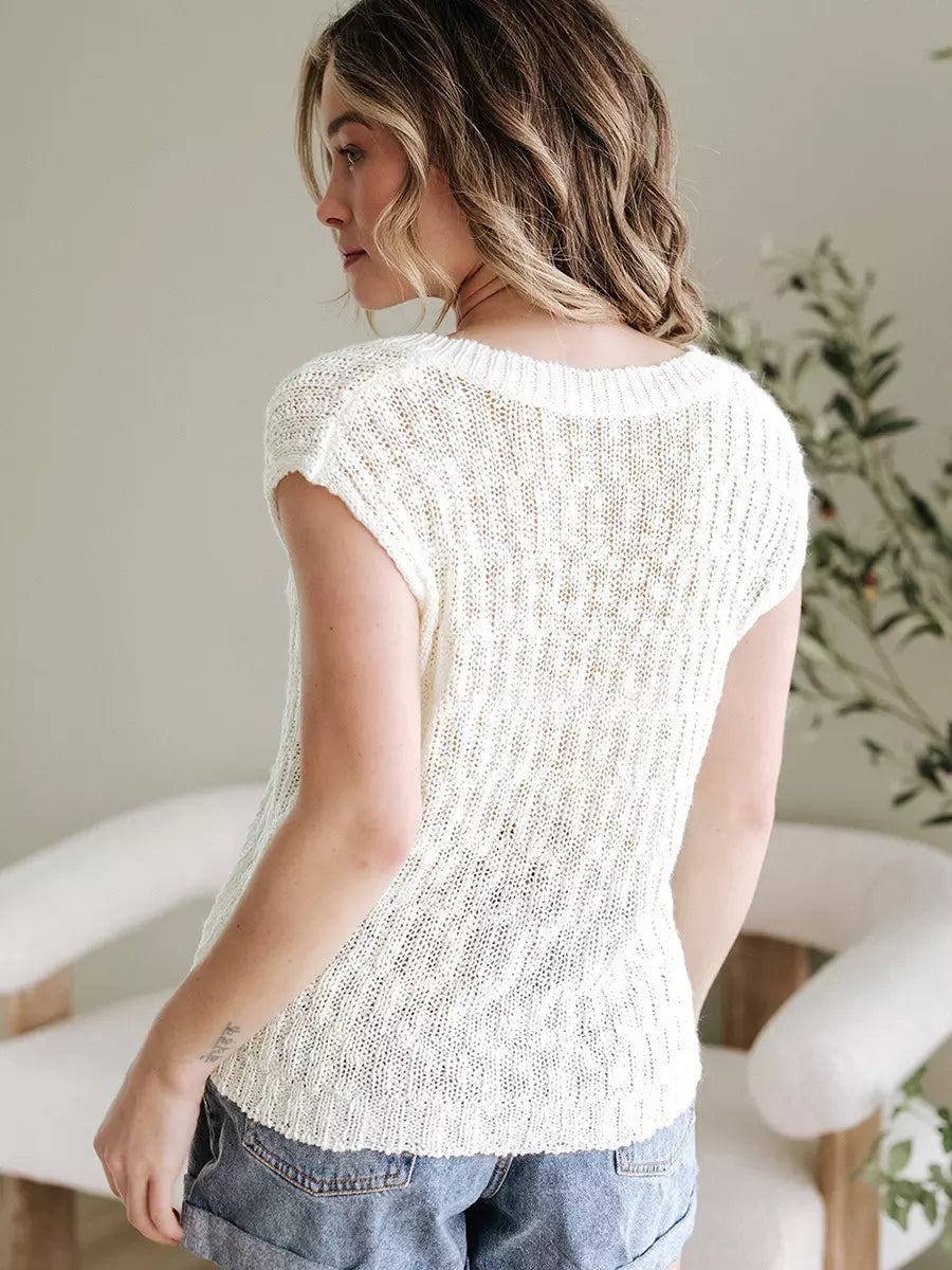 Chic Street Style Polyester Cap Sleeves V-Neck Knitted Top Mssza