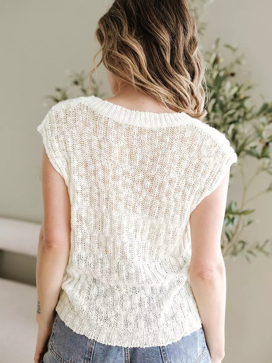 Chic Street Style Polyester Cap Sleeves V-Neck Knitted Top Mssza