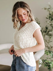 Chic Street Style Polyester Cap Sleeves V-Neck Knitted Top Mssza