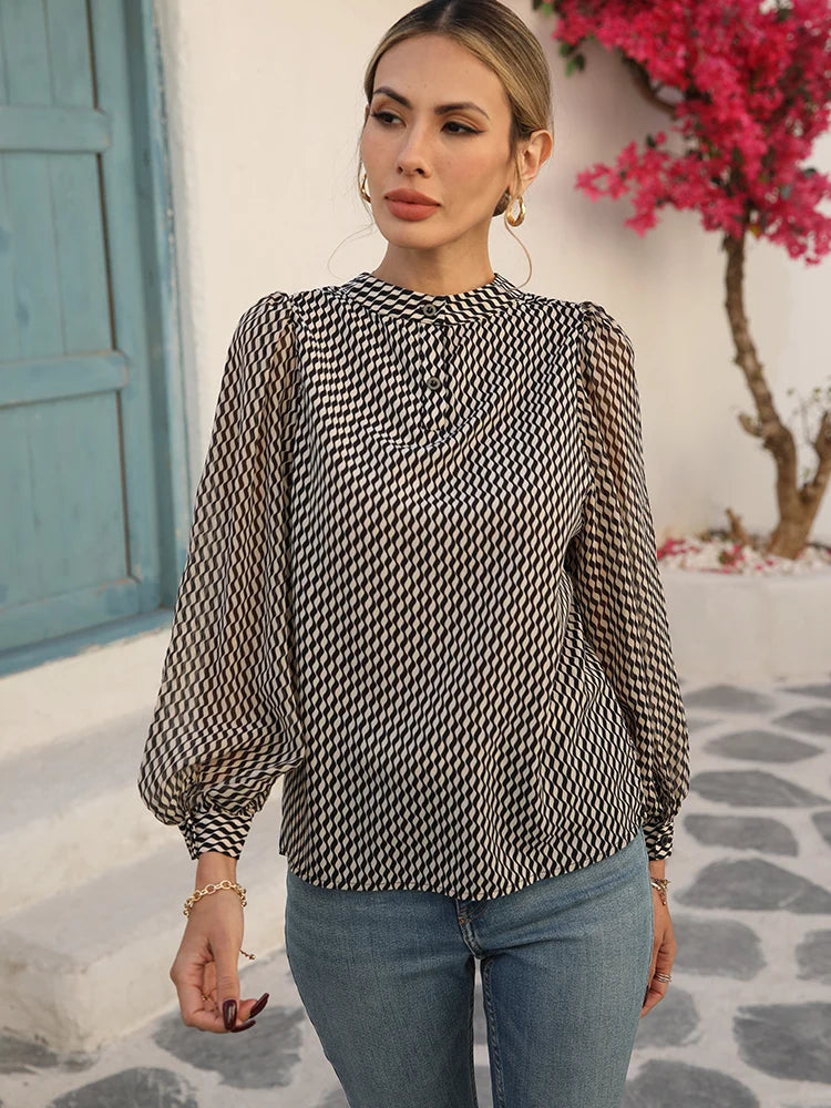 Chic Stylish Pullover Chiffon Slight Stretch Single-Piece Shirts Blouses Mssza