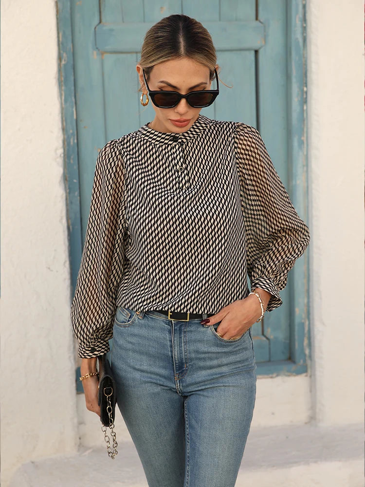 Chic Stylish Pullover Chiffon Slight Stretch Single-Piece Shirts Blouses Mssza