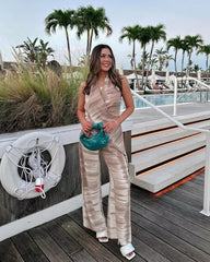 Chic Tie Dye Top Elastic Waist Wide Leg Pants 2 Pieces Sets Mssza