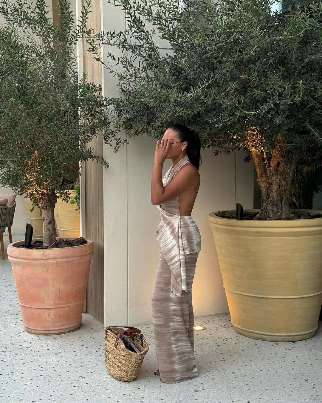 Chic Tie Dye Top Elastic Waist Wide Leg Pants 2 Pieces Sets Mssza