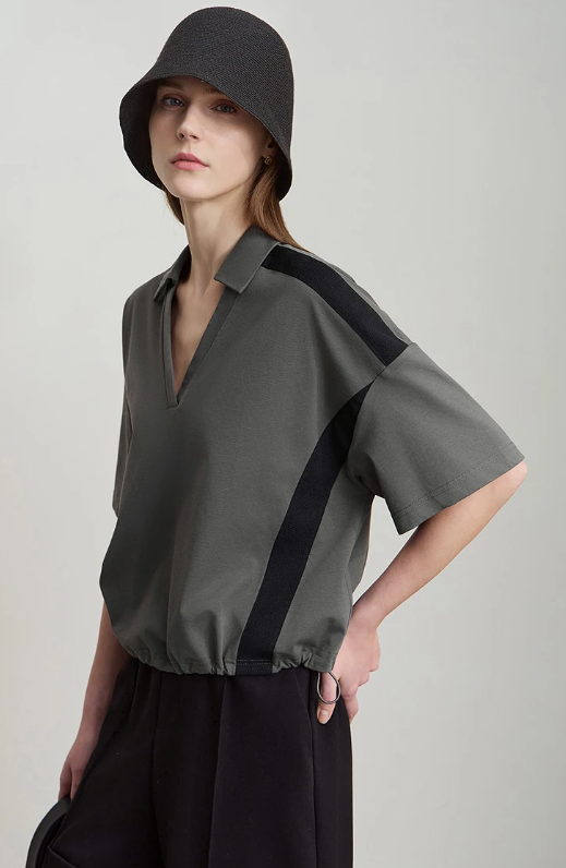 V-Neck Pullover Loose Short Shoulder Sleeve Minimalist Cotton T-Shirts Mssza