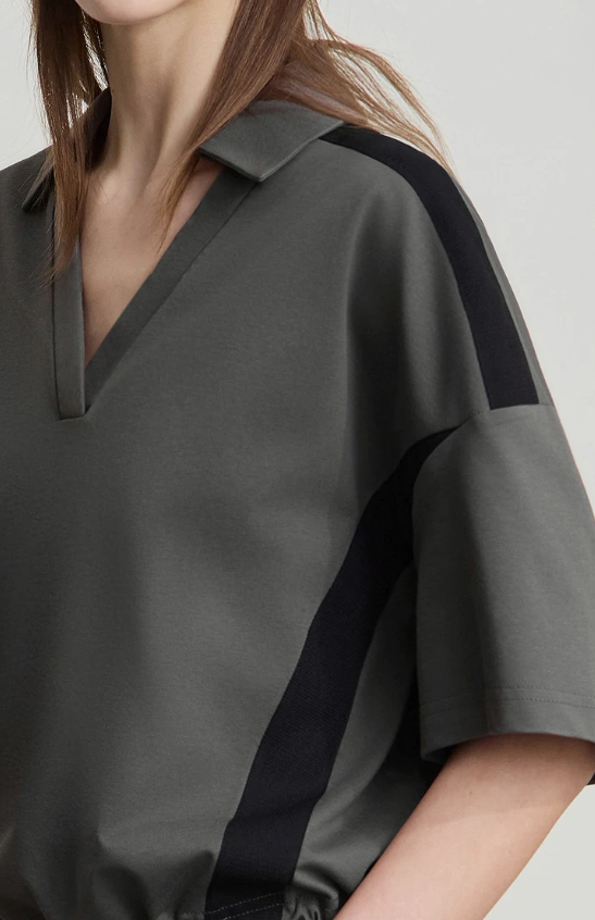 V-Neck Pullover Loose Short Shoulder Sleeve Minimalist Cotton T-Shirts Mssza