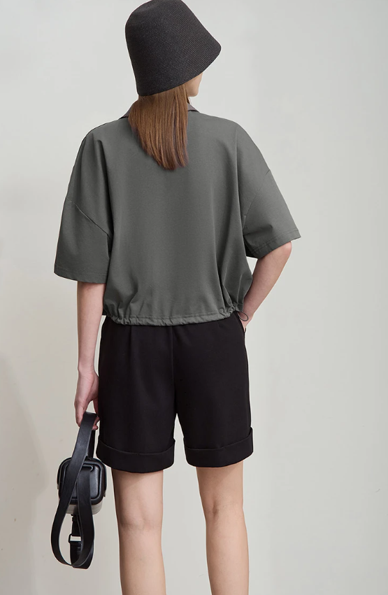 V-Neck Pullover Loose Short Shoulder Sleeve Minimalist Cotton T-Shirts Mssza