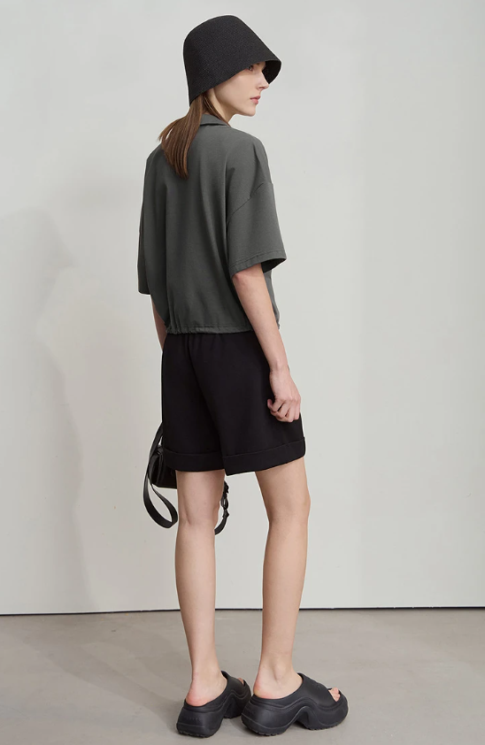 V-Neck Pullover Loose Short Shoulder Sleeve Minimalist Cotton T-Shirts Mssza