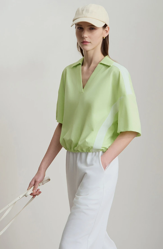 V-Neck Pullover Loose Short Shoulder Sleeve Minimalist Cotton T-Shirts Mssza