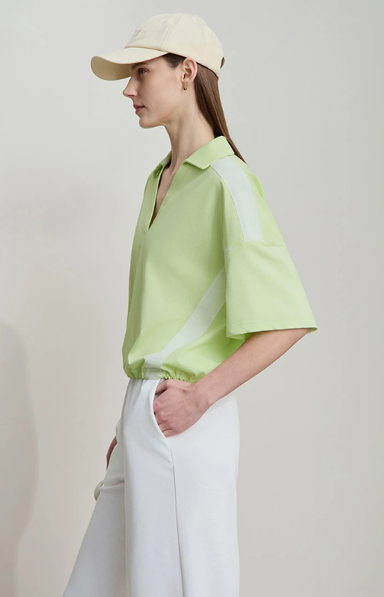 V-Neck Pullover Loose Short Shoulder Sleeve Minimalist Cotton T-Shirts Mssza