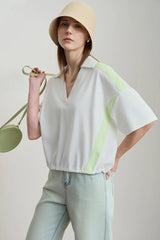 V-Neck Pullover Loose Short Shoulder Sleeve Minimalist Cotton T-Shirts Mssza