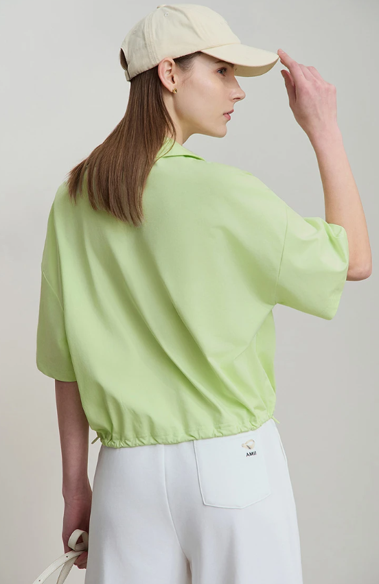 V-Neck Pullover Loose Short Shoulder Sleeve Minimalist Cotton T-Shirts Mssza