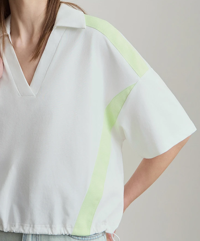 V-Neck Pullover Loose Short Shoulder Sleeve Minimalist Cotton T-Shirts Mssza