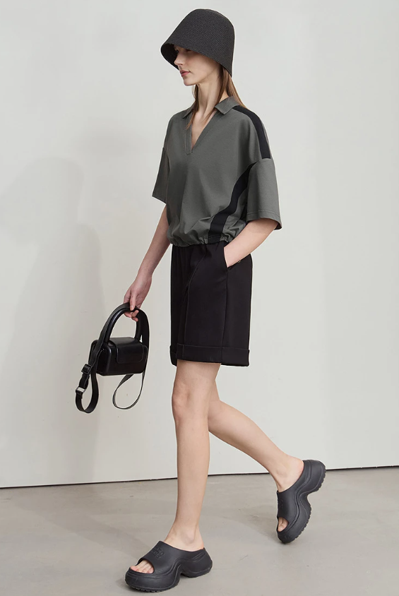 V-Neck Pullover Loose Short Shoulder Sleeve Minimalist Cotton T-Shirts Mssza