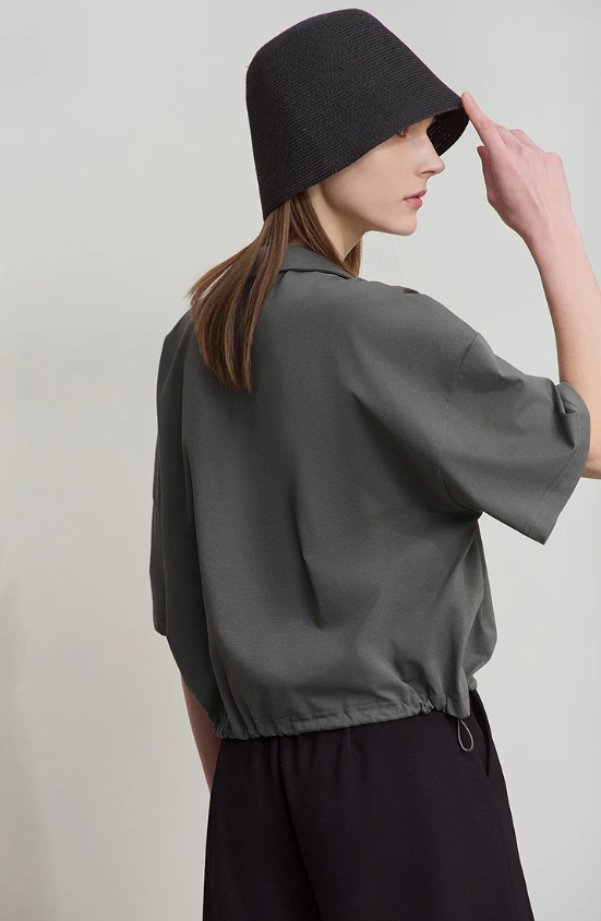 V-Neck Pullover Loose Short Shoulder Sleeve Minimalist Cotton T-Shirts Mssza
