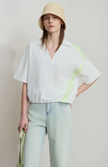V-Neck Pullover Loose Short Shoulder Sleeve Minimalist Cotton T-Shirts Mssza