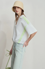 V-Neck Pullover Loose Short Shoulder Sleeve Minimalist Cotton T-Shirts Mssza