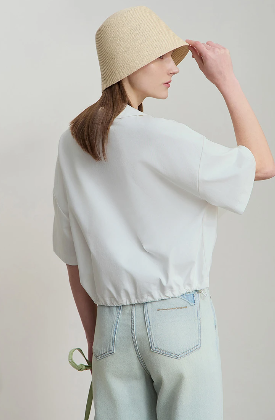V-Neck Pullover Loose Short Shoulder Sleeve Minimalist Cotton T-Shirts Mssza
