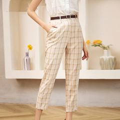 Chic mid waist pleated plaid pants Mssza