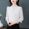 Chiffon Blouse Petal Collar Half Sleeve Bow tie Loose Casual Shirt Mssza