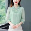 Chiffon Blouse Petal Collar Half Sleeve Bow tie Loose Casual Shirt Mssza