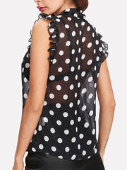 Chiffon Blouse Polka Dot Pussy Bows Sleeveless Tops Mssza