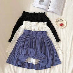 Chiffon Pleated Sweet High Waist Simple A Line Mini Skirt Mssza