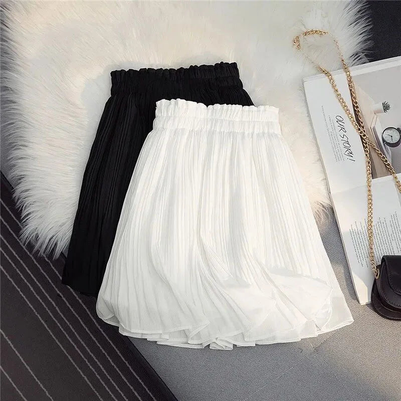 Chiffon Pleated Sweet High Waist Simple A Line Mini Skirt Mssza