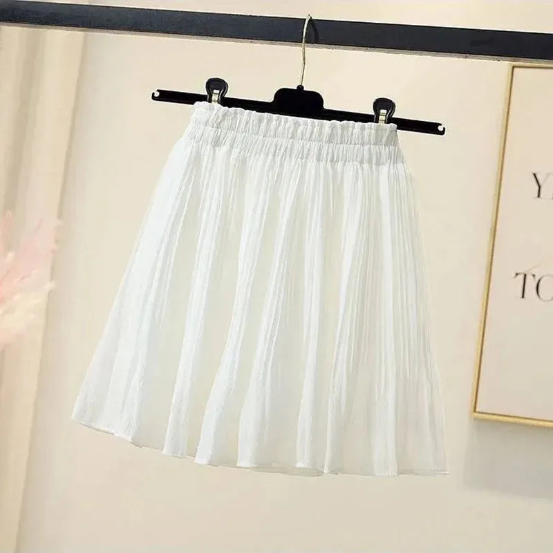 Chiffon Pleated Sweet High Waist Simple A Line Mini Skirt Mssza