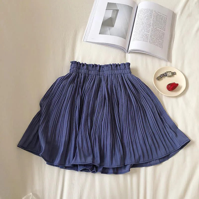 Chiffon Pleated Sweet High Waist Simple A Line Mini Skirt Mssza