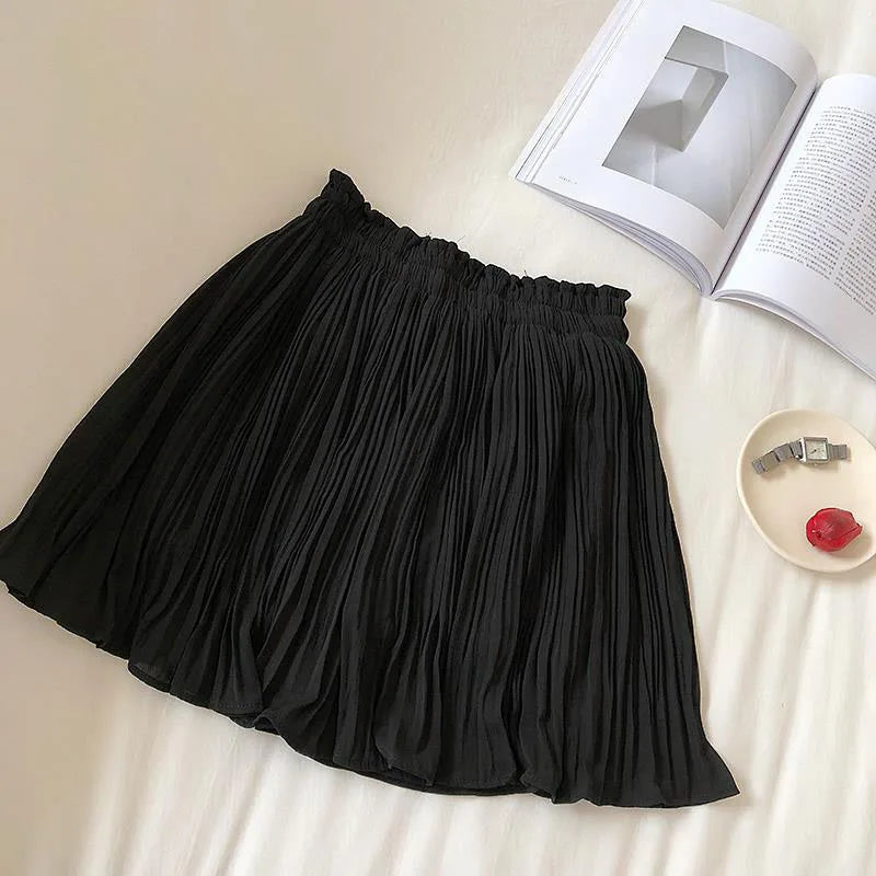 Chiffon Pleated Sweet High Waist Simple A Line Mini Skirt Mssza