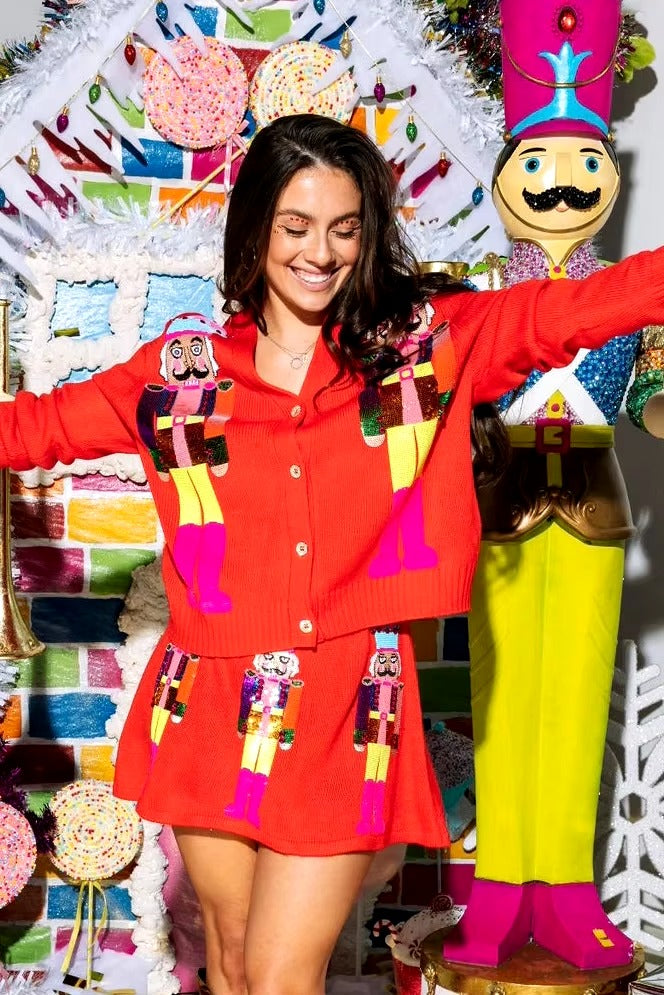 Christmas Cartoon Print Knitted Cardigan 2 Piece Set Mssza